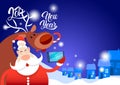 Santa Clause Reindeer Taking Selfie Snowy Village Happy New Year Merry Christmas Greeting Card Royalty Free Stock Photo