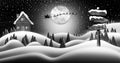 Santa Clause and Reindeers Sleighing Through Christmas Night Over the Snow Fields 3D Rendering Royalty Free Stock Photo