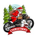 Santa clause riding a classic motorcycle in the winter season vector illustration Royalty Free Stock Photo