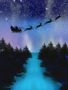 Santa clause in sleigh under northern light Royalty Free Stock Photo