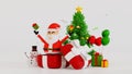 Santa clause snowman and Christmas tree gifts box, Happy New year and Merry Christmas greeting card, 3D rendering Royalty Free Stock Photo