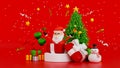 Santa clause snowman and Christmas tree gifts box, Happy New year and Merry Christmas greeting card, 3D rendering Royalty Free Stock Photo