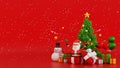 Santa clause snowman and Christmas tree gifts box, Happy New year and Merry Christmas greeting card, 3D rendering Royalty Free Stock Photo