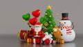 Santa clause snowman and Christmas tree gifts box, Happy New year and Merry Christmas greeting card, 3D rendering Royalty Free Stock Photo