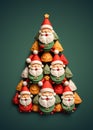 Santa Clauses Assembly in shape Christmas Tree