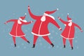 Santa Clauses dancing in celebration