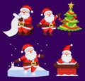 Santa Clauses Set icons Vector Snow Chimney Tree