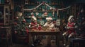 Santa Clous robots Busy Preparing Gifts for Christmas