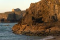 Santa Comba hermitage in the Santa Comba beach in the coast of Galicia at sunset in a sunny day. A CoruÃÂ±a, Spain