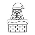 Santa coming out chimney with gift decoration merry christmas line style