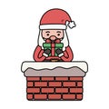 Santa coming out chimney with gift decoration merry christmas Royalty Free Stock Photo