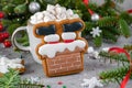 Santa Cookie on Bright Festive Background, Handmade Christmas Treat Royalty Free Stock Photo