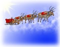 Santa corrects sledge six reindeers Royalty Free Stock Photo