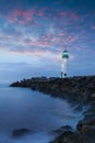 Santa Cruz Breakwater Light Walton Lighthouse in Santa Cruz at colorful sunrise, Pacific coast, California, USA