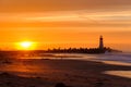 Santa Cruz Breakwater Light & x28;Walton Lighthouse& x29; at sunrise Royalty Free Stock Photo