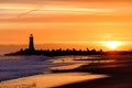 Santa Cruz Breakwater Light & x28;Walton Lighthouse& x29; at sunrise Royalty Free Stock Photo