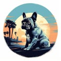French Bulldog La Sunset Coaster: Martin Ansin Style Illustration Royalty Free Stock Photo