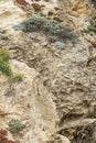 Closeup, beige brown vertical cliff rocks, Santa Cruz Island, CA, USA