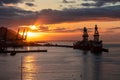 Santa Cruz - Panoramic view during sunset of the port Santa Cruz de Tenerife, Royalty Free Stock Photo