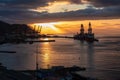 Santa Cruz - Panoramic view during sunset of the port Santa Cruz de Tenerife, Royalty Free Stock Photo