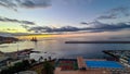 Santa Cruz - Panoramic view during sunset of the port Santa Cruz de Tenerife, Royalty Free Stock Photo