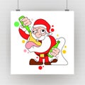 Santa Dancing and Drinking Vector Cartoon - Drunk Claus holding a champagne bottle. Royalty Free Stock Photo