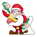 Santa Dancing and Drinking Vector Cartoon - Drunk Claus holding a champagne bottle. Royalty Free Stock Photo