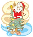 Santa decorating Christmas Tree Royalty Free Stock Photo