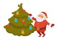 Santa decorating Christmas tree New Year decorations cartoon character vector icon