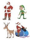 Santa, deer, elf