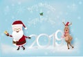 Santa and deer paper art. 2019 Christmas and new year Royalty Free Stock Photo