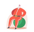 Santa Doing Exercises on Fit Ball. Christmas in Red Sportswear Training Body. Winter Holiday Sport, Healthy Lifestyle