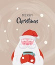 Santa drinking a hot drink at winter scenary. Vector christmas illustration