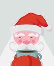 Santa drinking a hot drink at winter scenery. Vector christmas illustration