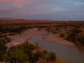 Santa Elena Canyon with Chisos Mountain Range in Big Bend National Park at the Golden Hour Royalty Free Stock Photo