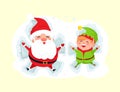 Santa and Elf Cartoon Character Having Fun in Snow Royalty Free Stock Photo