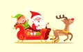 Santa and Elf Cartoon Characters Riding on Sleigh Royalty Free Stock Photo