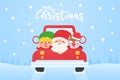 Santa Elf and Reindeer On the red pickup truck To go to celebrate Christmas in the snowy winter Royalty Free Stock Photo