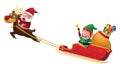 Santa and Elf riding reindeer sleigh