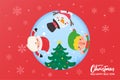 Santa Elf and Snowman together to decorate the Christmas tree with red balls in winter Royalty Free Stock Photo