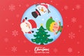 Santa Elf and Snowman together to decorate the Christmas tree with red balls in winter Royalty Free Stock Photo