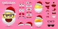 Santa emoji christmas creator vector set. Santa claus smileys character editable kit of face, eyes and mouth in different facial. Royalty Free Stock Photo