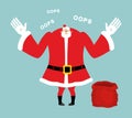 Santa empty red bag. Gifts ended. Santa Claus sorry speaks