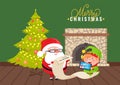 Santa and Eve near Fir-tree and Chimney Vector Royalty Free Stock Photo