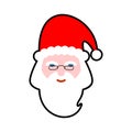 Santa face isolated. Beard and mustache. Red Hat. Christmas icon