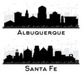 Santa Fe and Albuquerque New Mexico City Skyline Silhouette Set