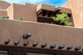 A modern interpretation of traditional pueblo-style architecture near the Plaza in Santa Fe, New Mexico, USA Royalty Free Stock Photo