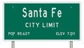 Santa Fe road sign showing population and elevation