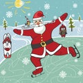 Santa figure skating.Humorous illustrations.