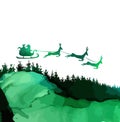 Santa flies over the forest. Vector illustration